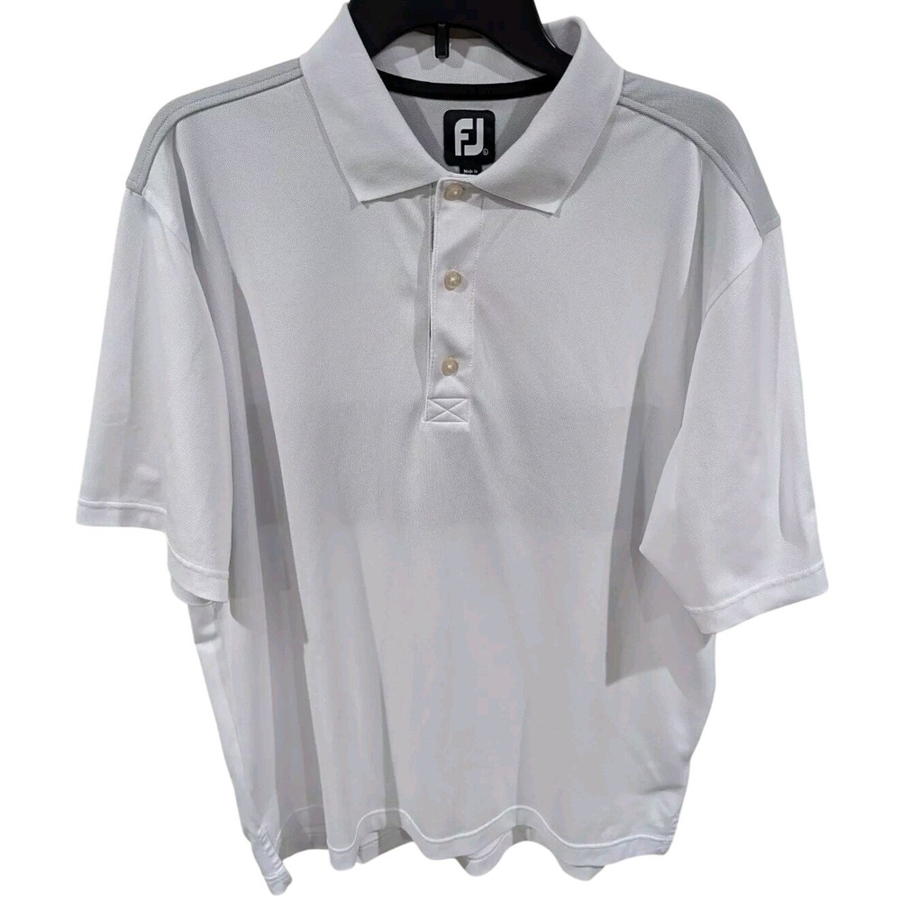 FootJoy Golf Polo Mens Large White Grey Black Excellent Oak Hills Logo Stretch